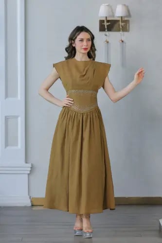 فستان ميدي باكمام كب قصيره شفافه - 7520-32