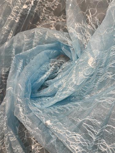 دانتيل تول أزرق سماوي مطرز فاخر ثلاثة امتار