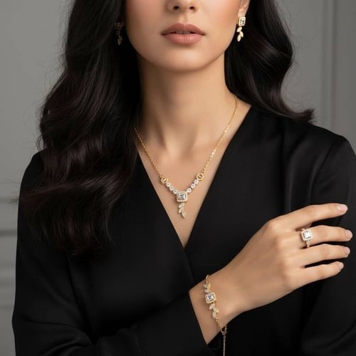 طقم ناعم زركون 4 قطع مع علبة فخمة لون ذهبي