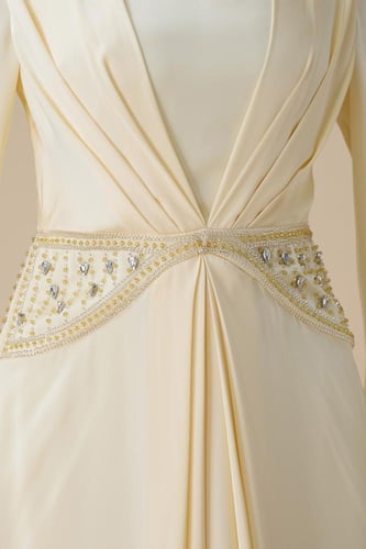 فستان طويل اصفر درابيه ناعم