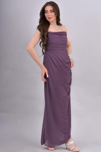 فستان شيفون درابيه بفتحه جانبيه لون موف