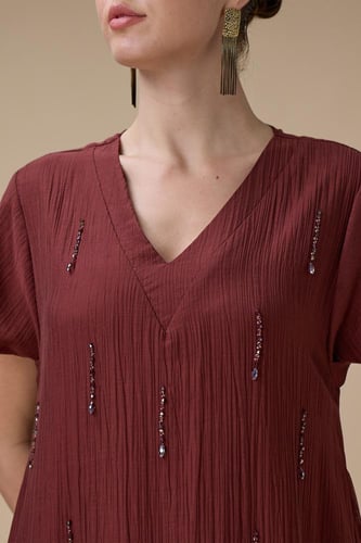 جلابية ماكسي طوبي بتطريز ناعم