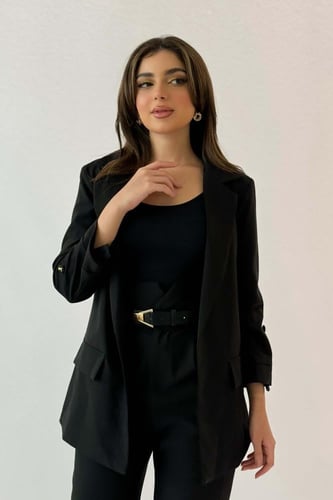 جاكيت رسمي بطية صدر لون اسود