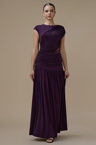 فستان بنفسجي طويل درابيه