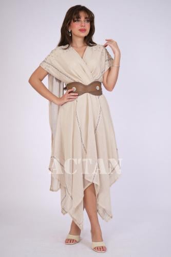 فستان ميدي غير متماثل الطول