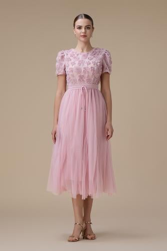 فستان ميدي وردي بتطريز ورد