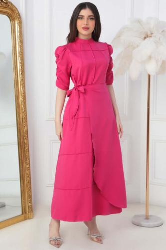 فستان بتصميم لف برباط لون فوشي