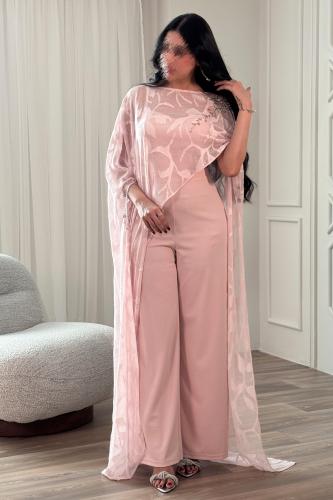 جمبسوت قطعتين برداء شيفون لون وردي