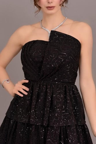 فستان سهره ترتر قصير طبقات لون اسود