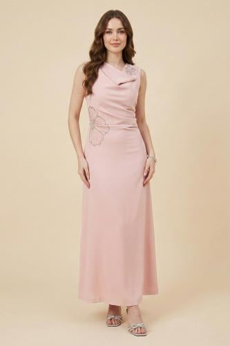 فستان ماكسي درابيه مزيت بالفصوص لون وردي