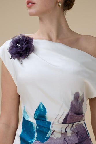 فستان ميدي أوف شولدر بطبعة زهور