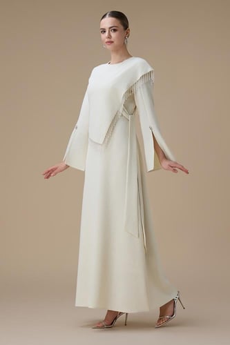 فستان بيج طويل برباط جانبي