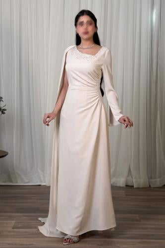 فستان ماكسي بوشاح كيب لون بيج