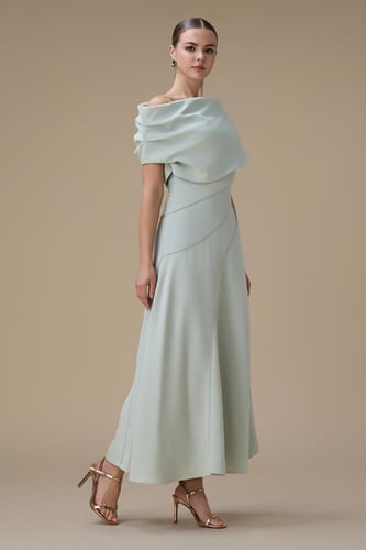 فستان اخضر فاتح طويل اوف شولدر