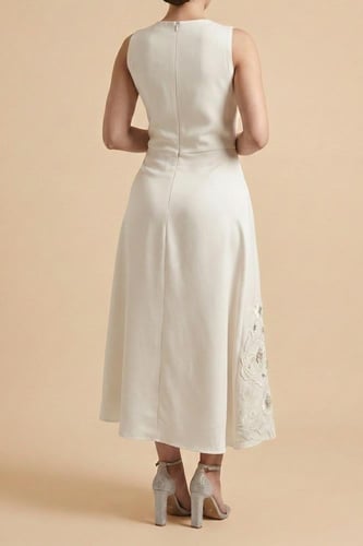 فستان ميدي بتطريز انجليزي لون بيج فاتح