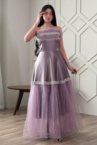 فستان سهره توب مزين يشريط كريستال لون موف