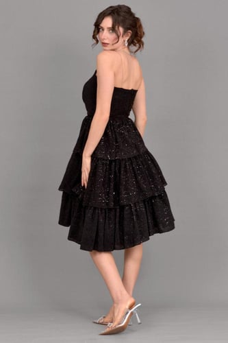 فستان سهره ترتر قصير طبقات لون اسود