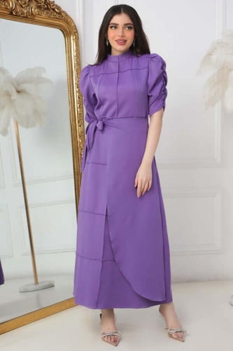 فستان بتصميم لف برباط لون موف