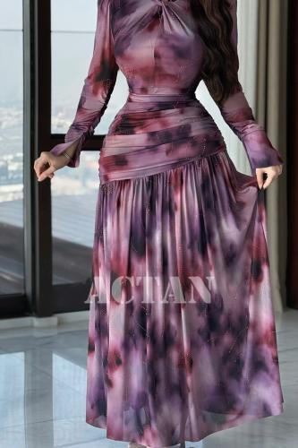 فستان طويل تل درابية لون بنفسجي