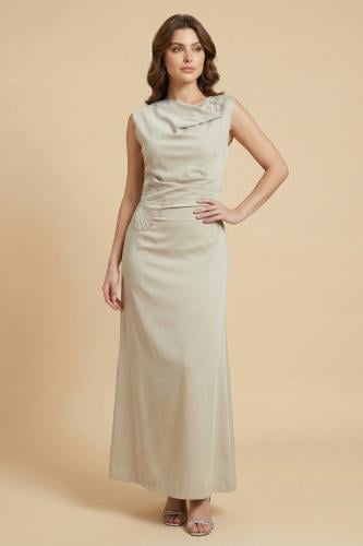 فستان ماكسي درابيه مزيت بالفصوص لون اخضر فاتح