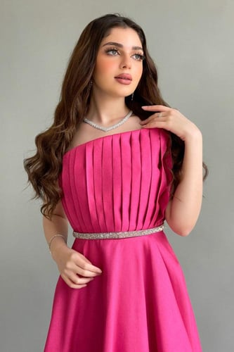 فستان توب تفته لامع فخم لون فوشي