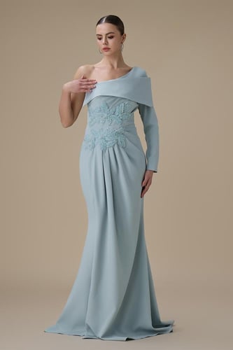 فستان طويل ازرق بكتف واحد