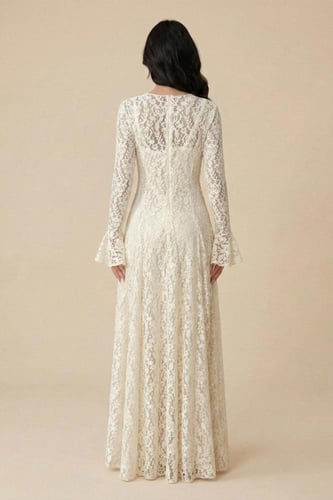 فستان سكري طويل دانتيل بنقش زهور