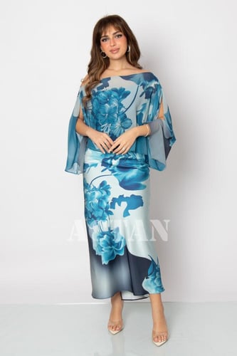 فستان قطعتين ساتان بطبعة أزهار