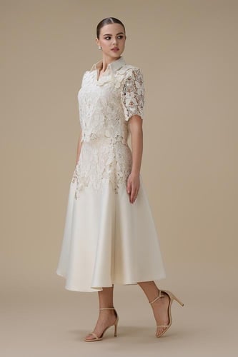 طقم سكري ميدي بتوب دانتيل بقصة قميص