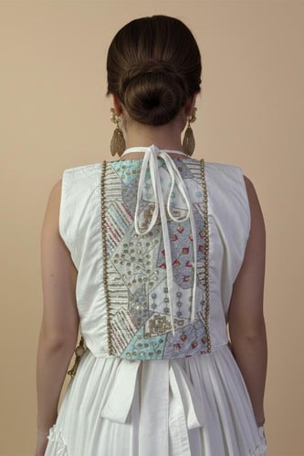 جلابية ماكسي أبيض أنيقة بنقوش تراثية