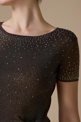 فستان بني ماكسي جيرسيه