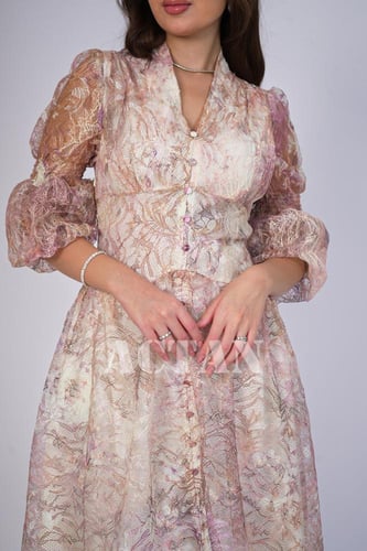 فستان دانتيل ميدي لون فوشي