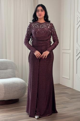 فستان ماكسي ضيق بفصوص لون بنفسجي