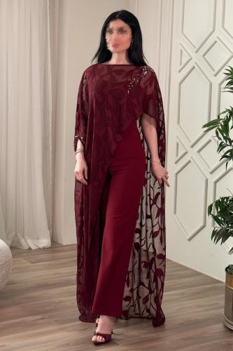 جمبسوت قطعتين برداء شيفون لون عنابي