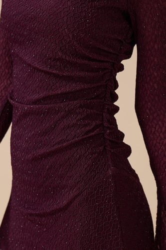 فستان ماكسي عنابي بدرابيه