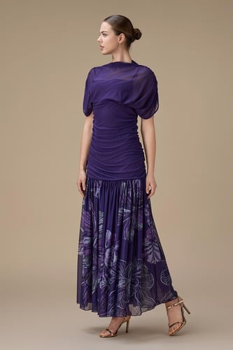 فستان بنفسجي طويل مشجر درابيه