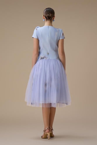 فستان قصير موف فاتح بتنورة تول