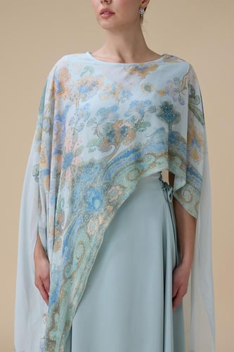 جلابية طويلة من قطعتين بشال مطبوع