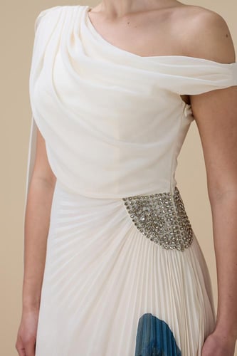 فستان سكري بكتف واحد بليسيه