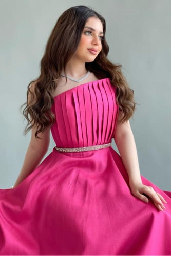 فستان توب تفته لامع فخم لون فوشي