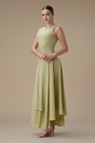 فستان ماكسي من قطعتين بتصميم كاب انسيابي وتطريز نا...