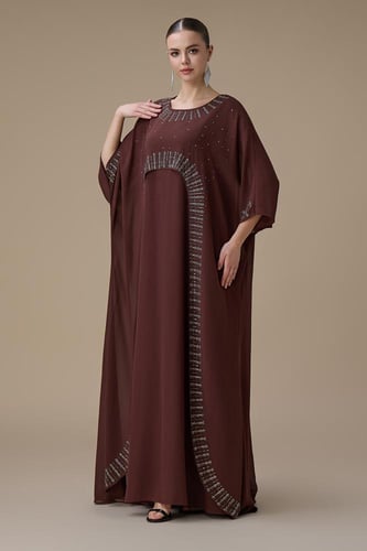 جلابية طويلة بني واسعة بقطعتين