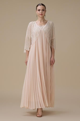 جلابية أنيقة وردي بليسيه وطبقة مطرزة