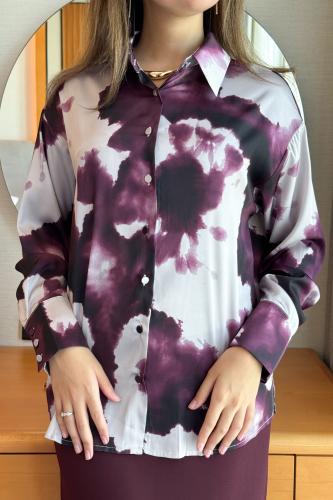 قميص ساتان بطبعة ماربل لون موف