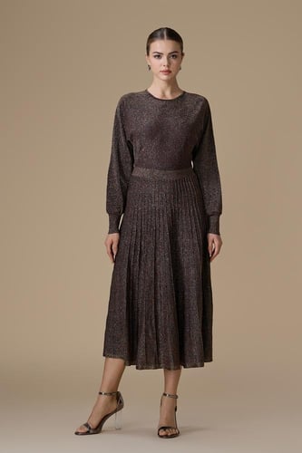 فستان بني ميدي بليسيه لامع