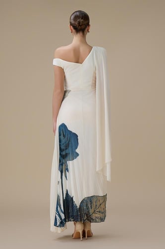 فستان سكري بكتف واحد بليسيه