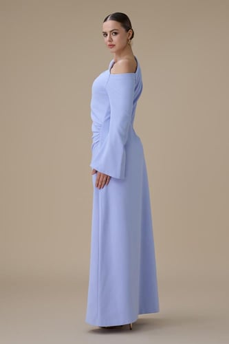 فستان طويل ازرق بتصميم كتف واحد