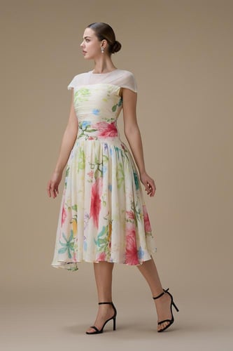 فستان قصير مورد بأكمام قصيرة