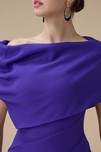 فستان بنفسجي طويل اوف شولدر