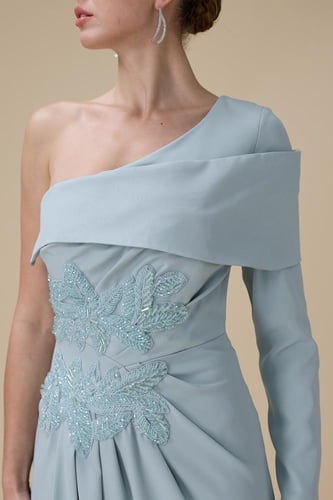 فستان طويل ازرق بكتف واحد